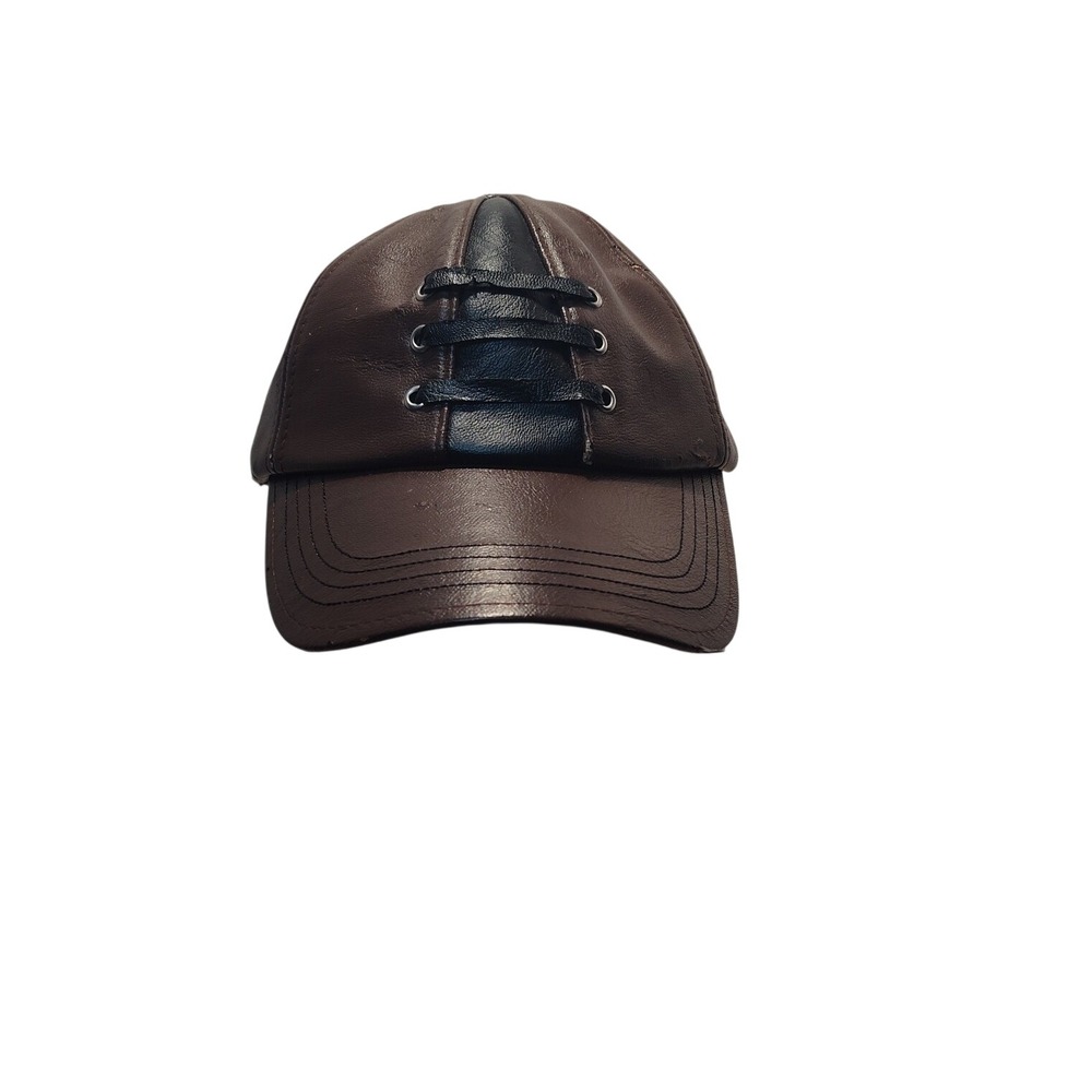 Fashion Style Baseball‎ Cap Mens OS Brown Good Lace Up Faux Leather Biker Hat